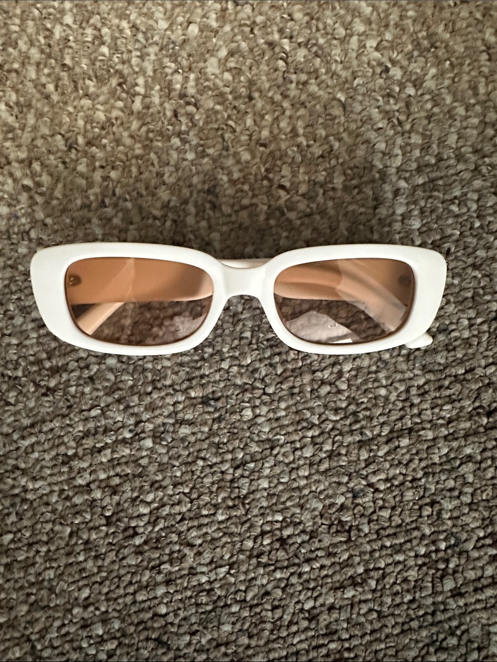 White Rectangular Slim Frame Sunglasses with Brown Tint